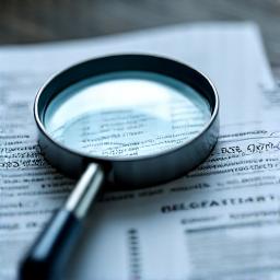 A magnifying glass over a document, symbolizing assessment.