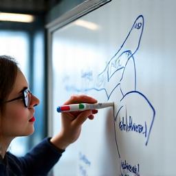 A person drawing a strategic path on a whiteboard.